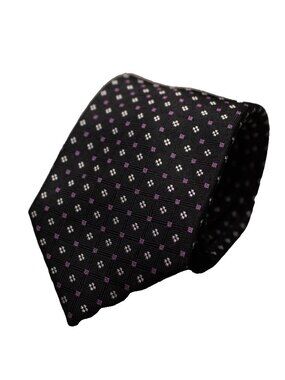 Handmade Tie 100% Silk Woven Geometric Black 3"